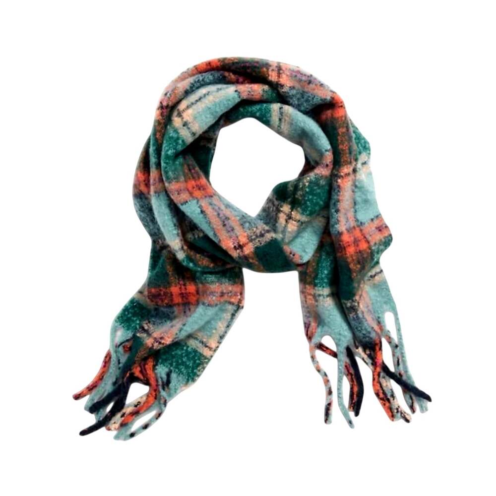 Old Navy Women's One Size Teal Plaid Brushed Fringed Edges Polyester Scarf